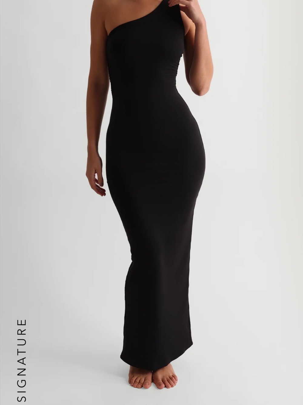 Signature One-Shoulder Black Maxi Dress